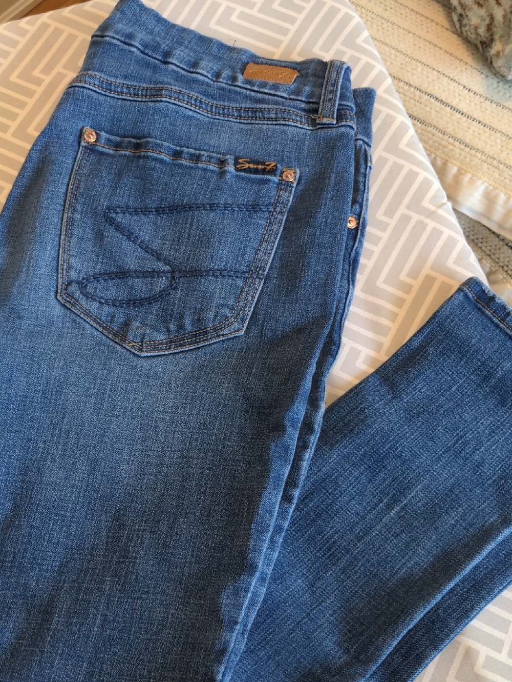 Seven7 Medium Blue Slim Fit Jeans with Embroidered Back Pocket